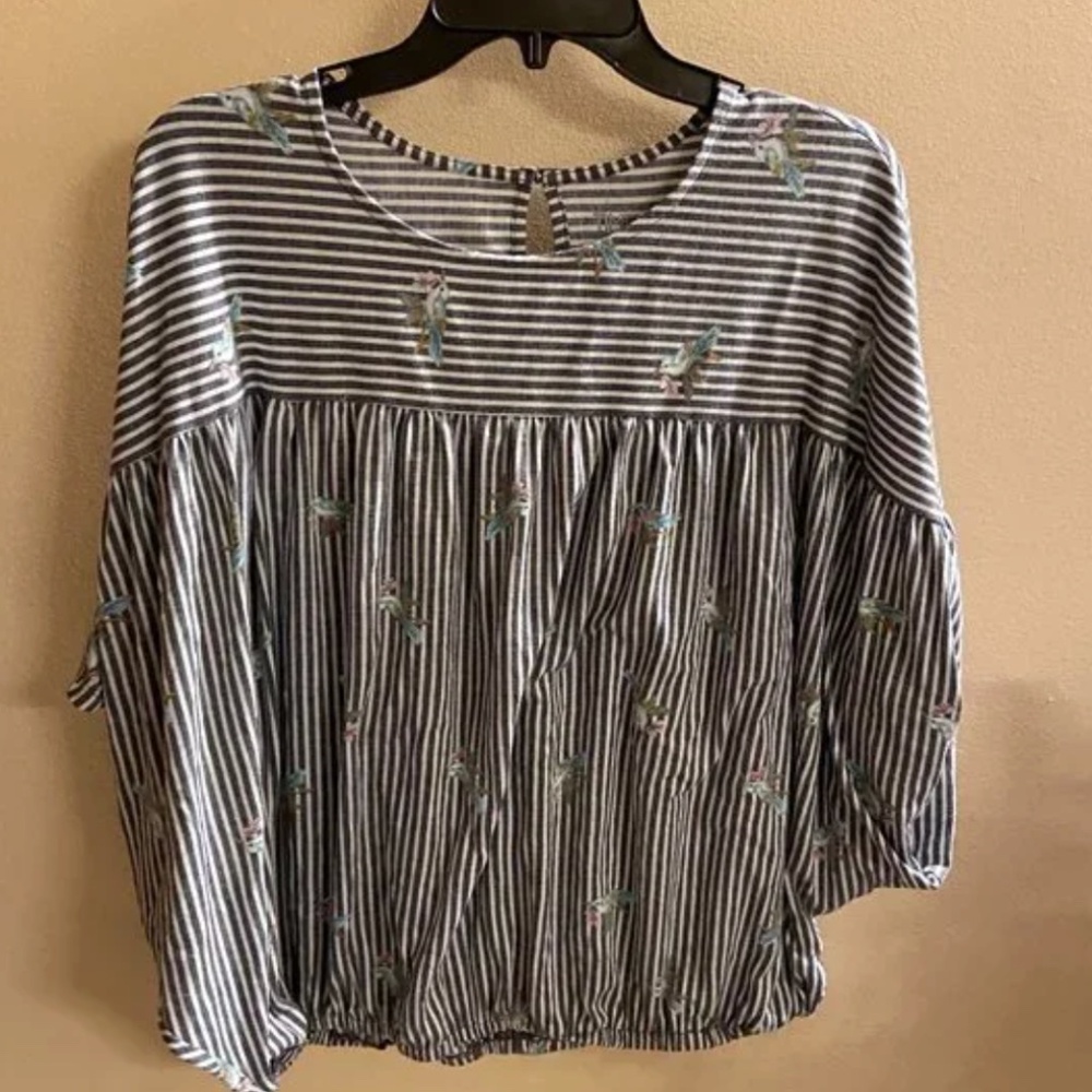 Women's Grey & White Stripe With Bird Pattern OS